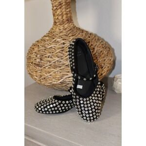 A New Day Women's Black Studded Ballet Flats with Ankle Strap Size 6.5